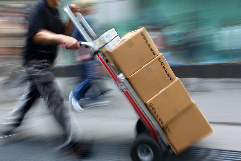 Delivery,Goods,With,Dolly,By,Hand,,Purposely,Motion,Blur